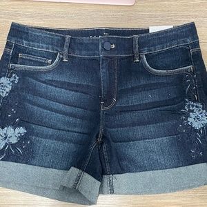 Denim Shorts with Floral Stitching